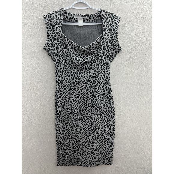 Womens Necessary Objects Dress Size Large Gray Black Animal Print Sleeveless - Picture 1 of 13